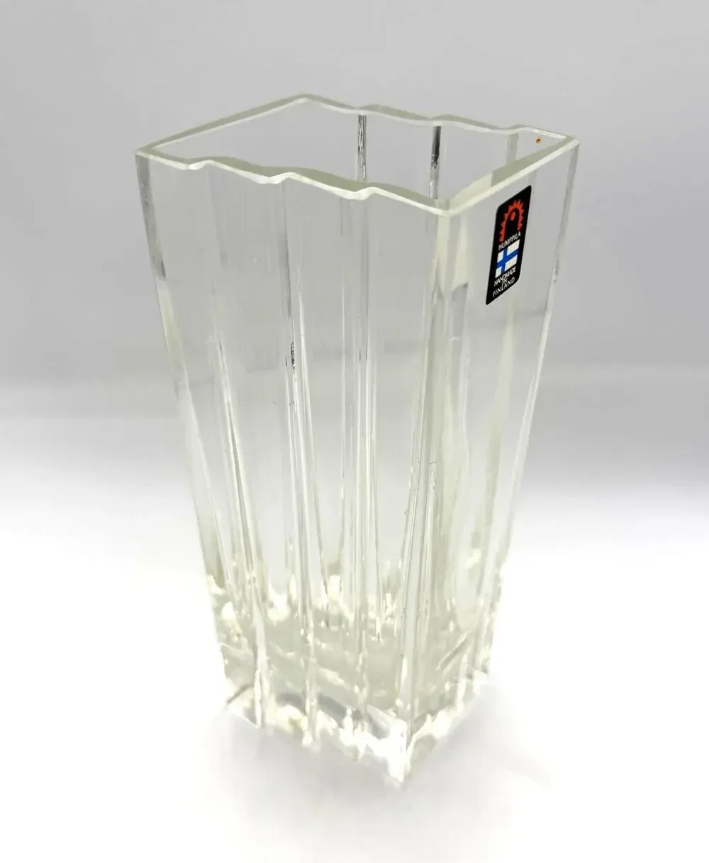 Vintage MCM Mid Century Humppila Art Deco Glass Vase Handmade in Finland 9